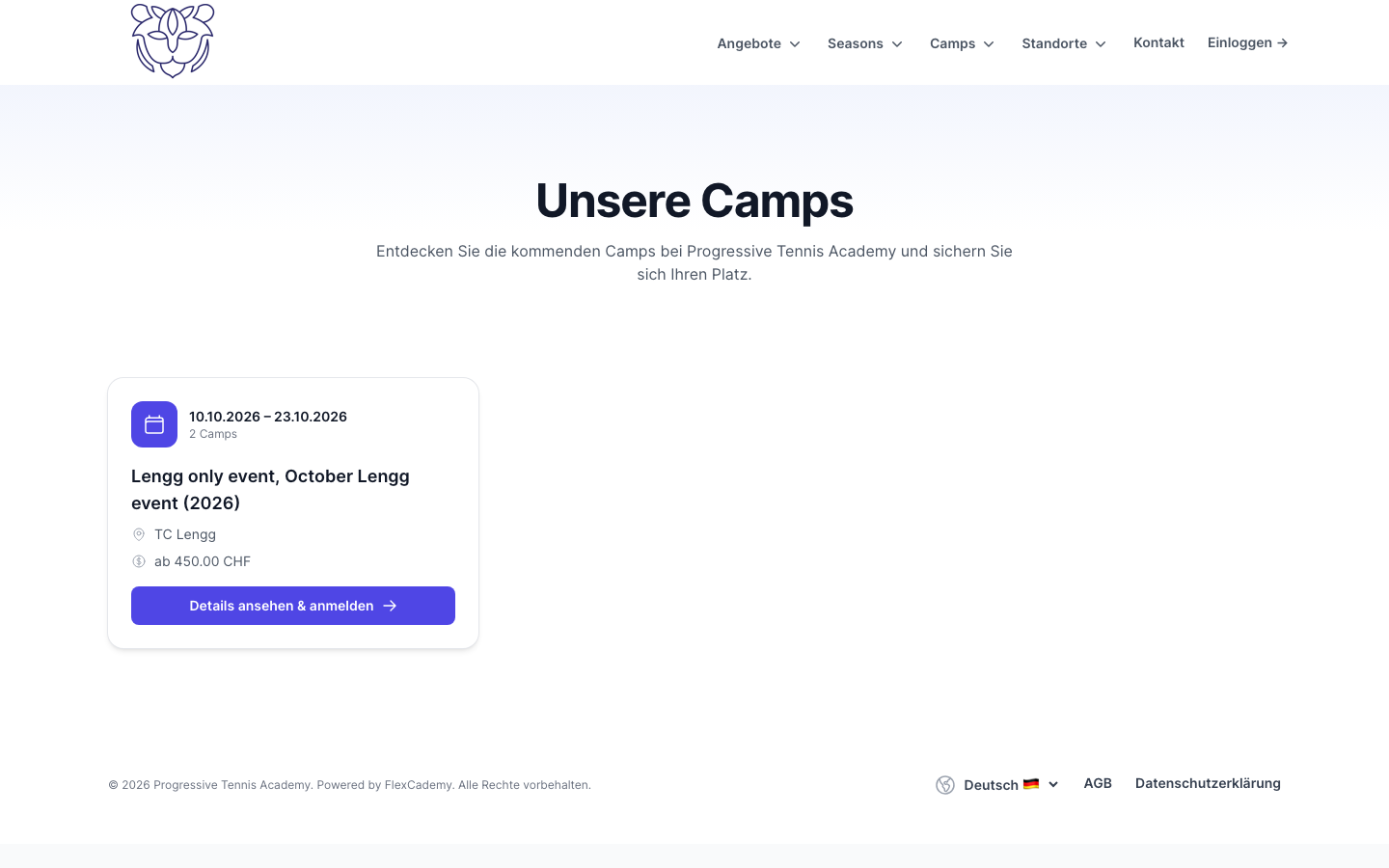 Camp-Landingpages mit Kapazität und Anmeldeablauf